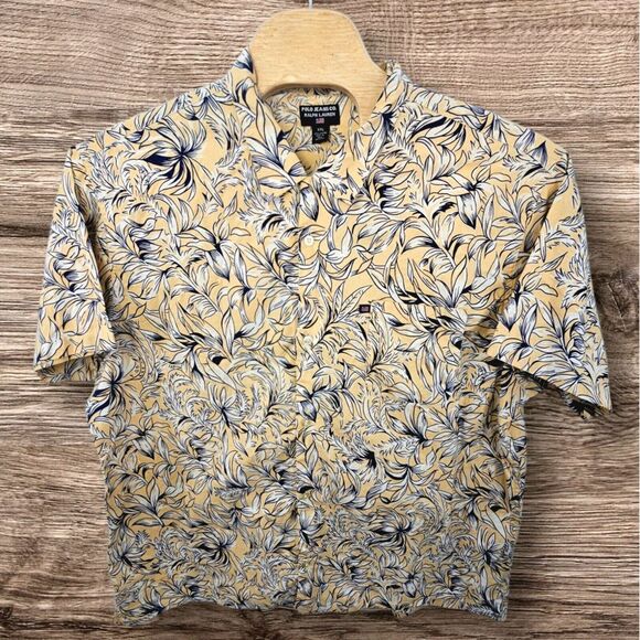Polo Jeans‎ Co Shirt Men's 2XL Yellow Hawaiian Palm Trees Aloha Ralph Lauren VTG - Picture 1 of 10